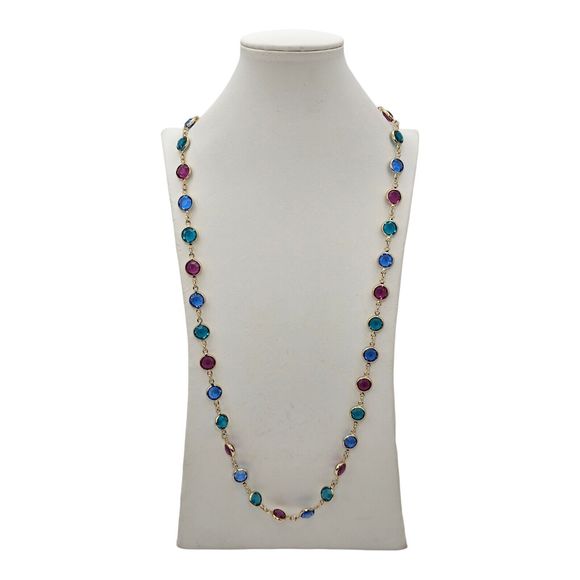 Vintage SWAROVSKI Swan‎ Crystal Jewelry Bezel Necklace Colorful Long Chain 36" - Picture 2 of 5